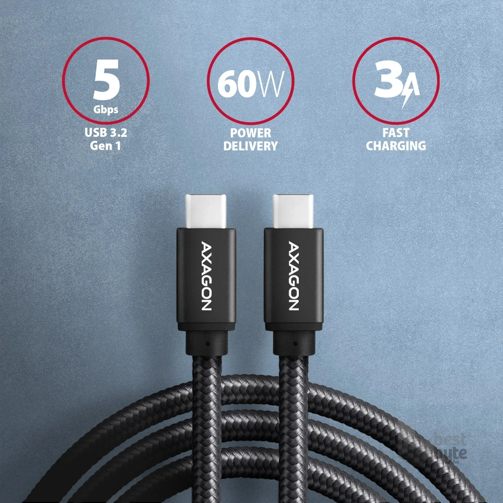 Axagon BUCM3-CM20AB USB-C 3.2 Gen 1 -  USB-C 3 m fekete kábel