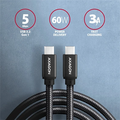 Axagon BUCM3-CM20AB USB-C 3.2 Gen 1 -  USB-C 3 m fekete kábel