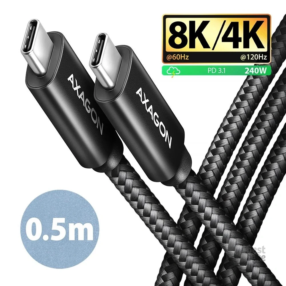 Axagon BUCM4X-CM05AB NewGEN+ 0,5m USB-C Gen 3×2 240W adat- és töltőkábel