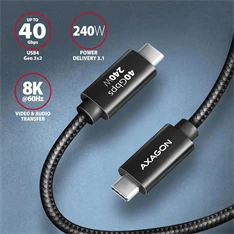 Axagon BUCM4X-CM05AB NewGEN+ 0,5m USB-C Gen 3×2 240W adat- és töltőkábel