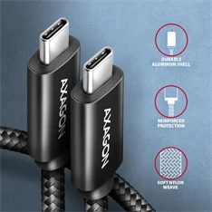 Axagon BUCM4X-CM05AB NewGEN+ 0,5m USB-C Gen 3×2 240W adat- és töltőkábel