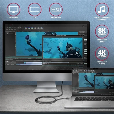 Axagon BUCM4X-CM05AB NewGEN+ 0,5m USB-C Gen 3×2 240W adat- és töltőkábel