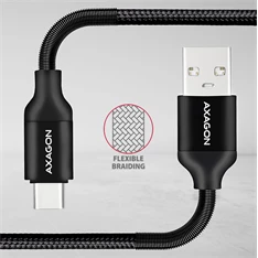 Axagon BUCM-AM20SB USB-A 2.0 - USB-C 2 m fekete kábel