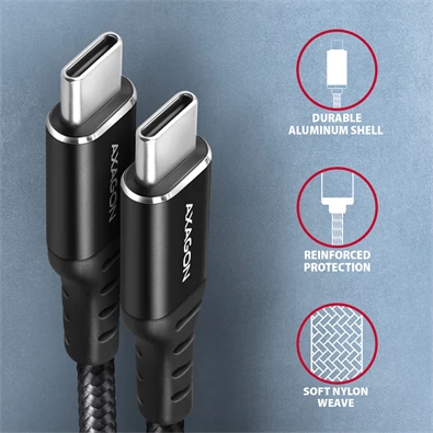 Axagon BUCM-CM15AB 1,5m USB C fekete adat- és töltőkábel