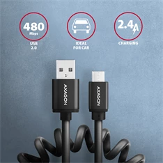 Axagon BUMM-AM10TB Twister micro USB 2.0 B - USB 2.0 A 0,6 m fekete csavart kábel