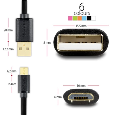 Axagon BUMM-AM02QL USB 2.0 A - micro USB 2.0 B 0,2 m kék kábel