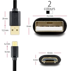 Axagon BUMM-AM30QB USB 2.0 A - micro USB 2.0 B 3 m fekete kábel