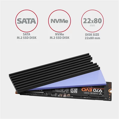 Axagon CLR-M2L3 alumínium passzív hűtő M.2 SSD-hez