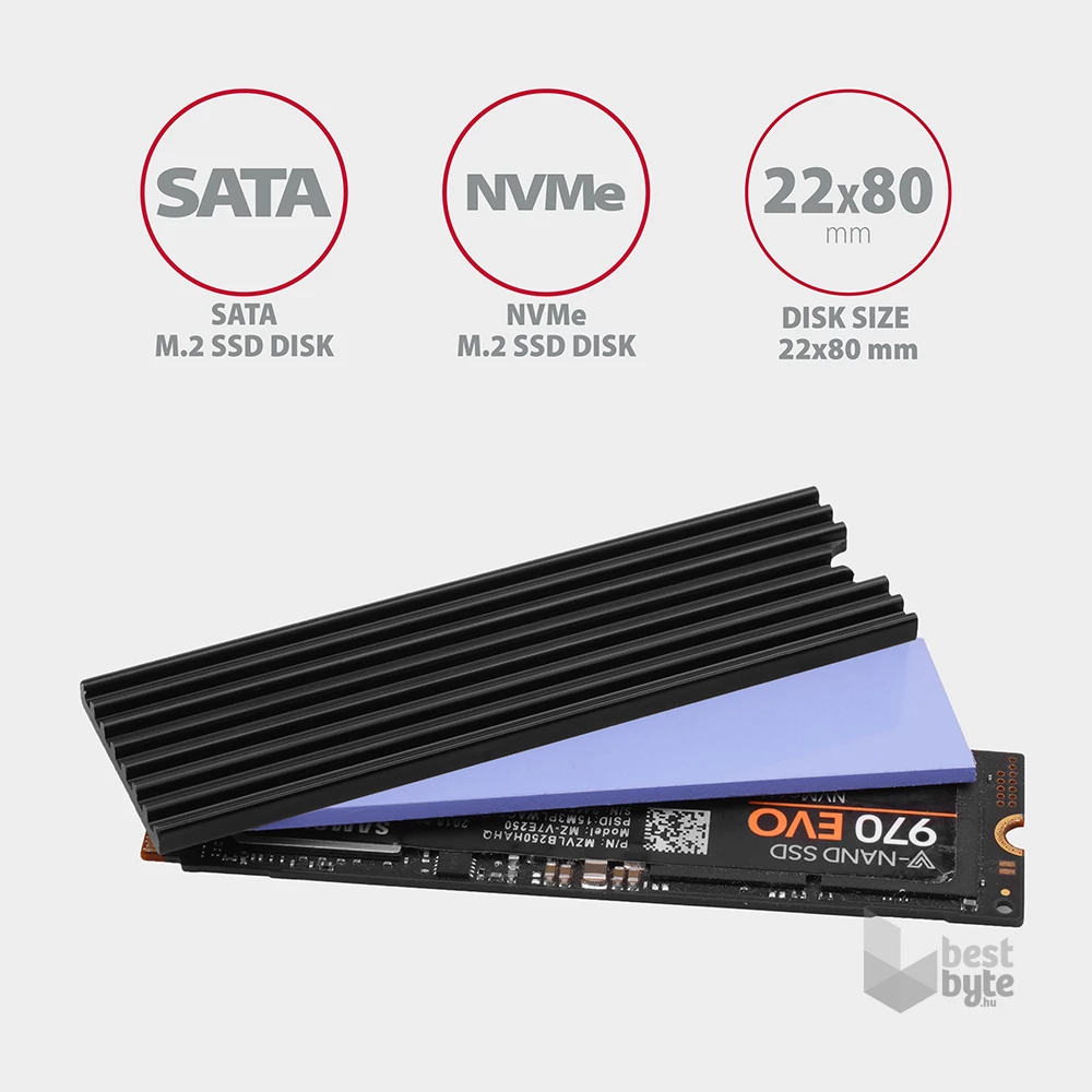 Axagon CLR-M2L3 alumínium passzív hűtő M.2 SSD-hez