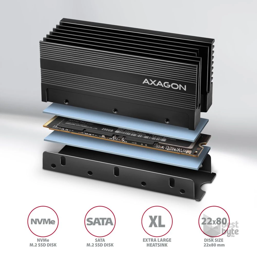 Axagon CLR-M2XL alumínium passzív hűtő M.2 SSD-hez