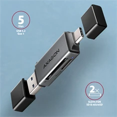 Axagon CRE-DAC Mobil USB 3.2 Gen 1 USB-C + USB-A SD/microSD mini kártyaolvasó