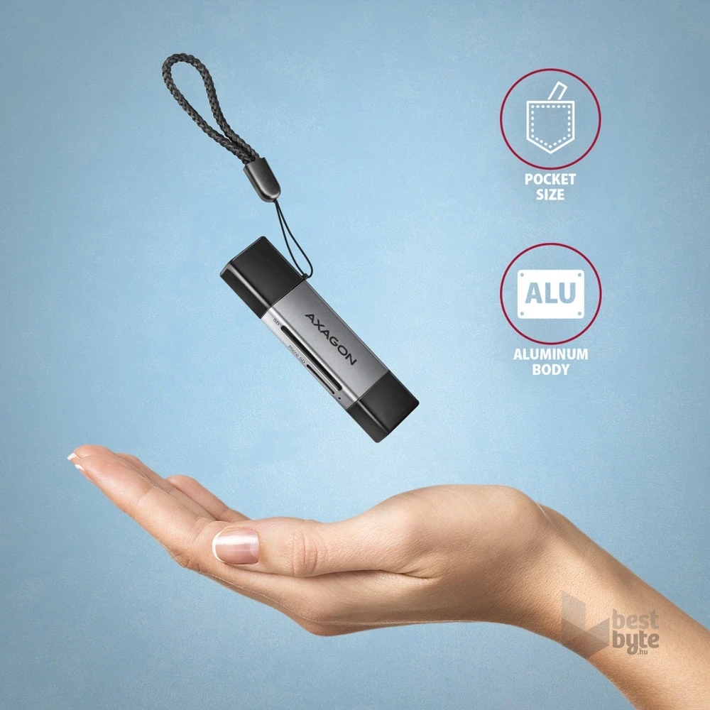 Axagon CRE-DAC Mobil USB 3.2 Gen 1 USB-C + USB-A SD/microSD mini kártyaolvasó