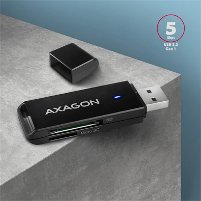 Axagon CRE-S2N Superspeed USB 3.2 Gen 1 Type-A, slim SD/microSD kártyaolvasó