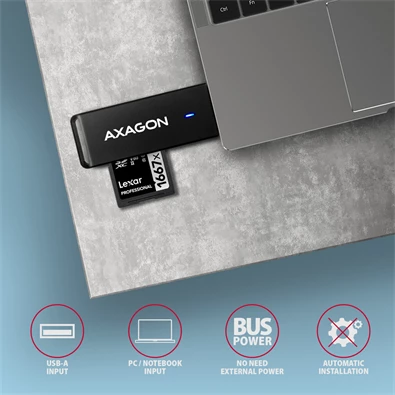 Axagon CRE-S2N Superspeed USB 3.2 Gen 1 Type-A, slim SD/microSD kártyaolvasó