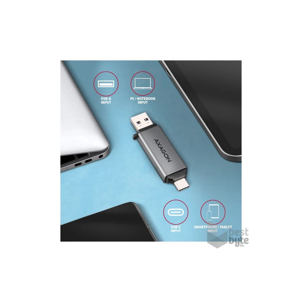 Axagon CRE-DAC Mobil USB 3.2 Gen 1 USB-C + USB-A SD/microSD mini kártyaolvasó