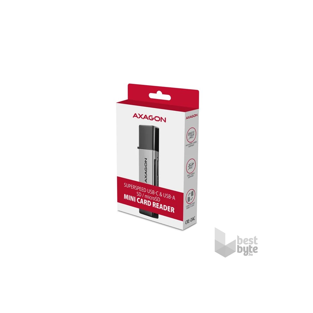 Axagon CRE-DAC Mobil USB 3.2 Gen 1 USB-C + USB-A SD/microSD mini kártyaolvasó
