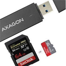 Axagon CRE-S2 USB 3.0 Type-A, slim SD/microSD kártyaolvasó