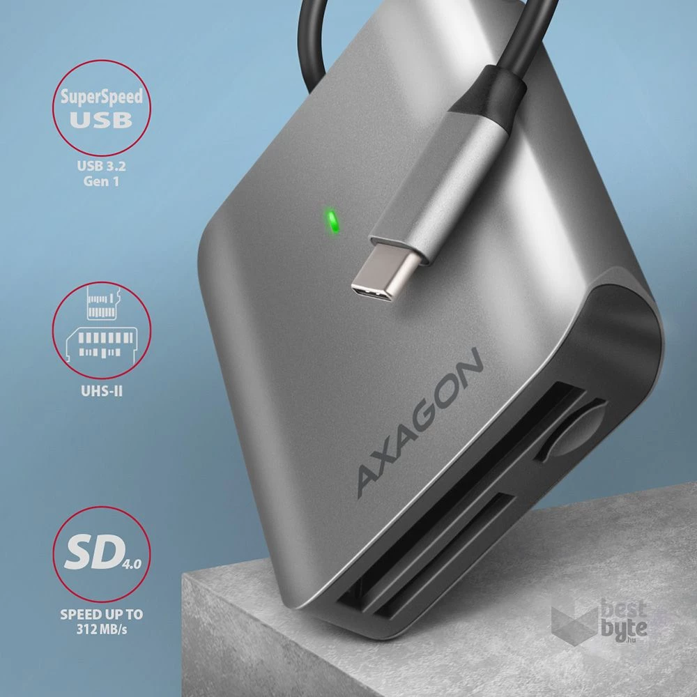 Axagon CRE-S3C USB-C 3.2 SD/microSD/CF külső kártyaolvasó