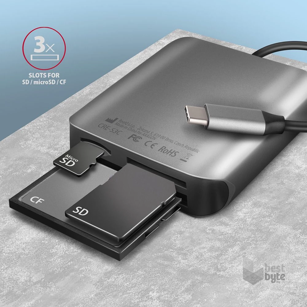 Axagon CRE-S3C USB-C 3.2 SD/microSD/CF külső kártyaolvasó