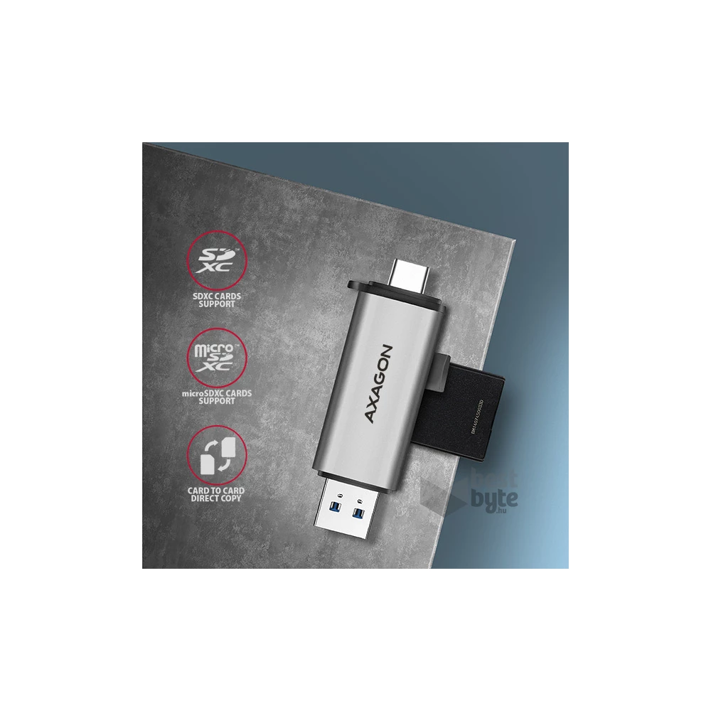Axagon CRE-SAC USB 3.2 Type-A és Type-C SD/microSD kártyaolvasó