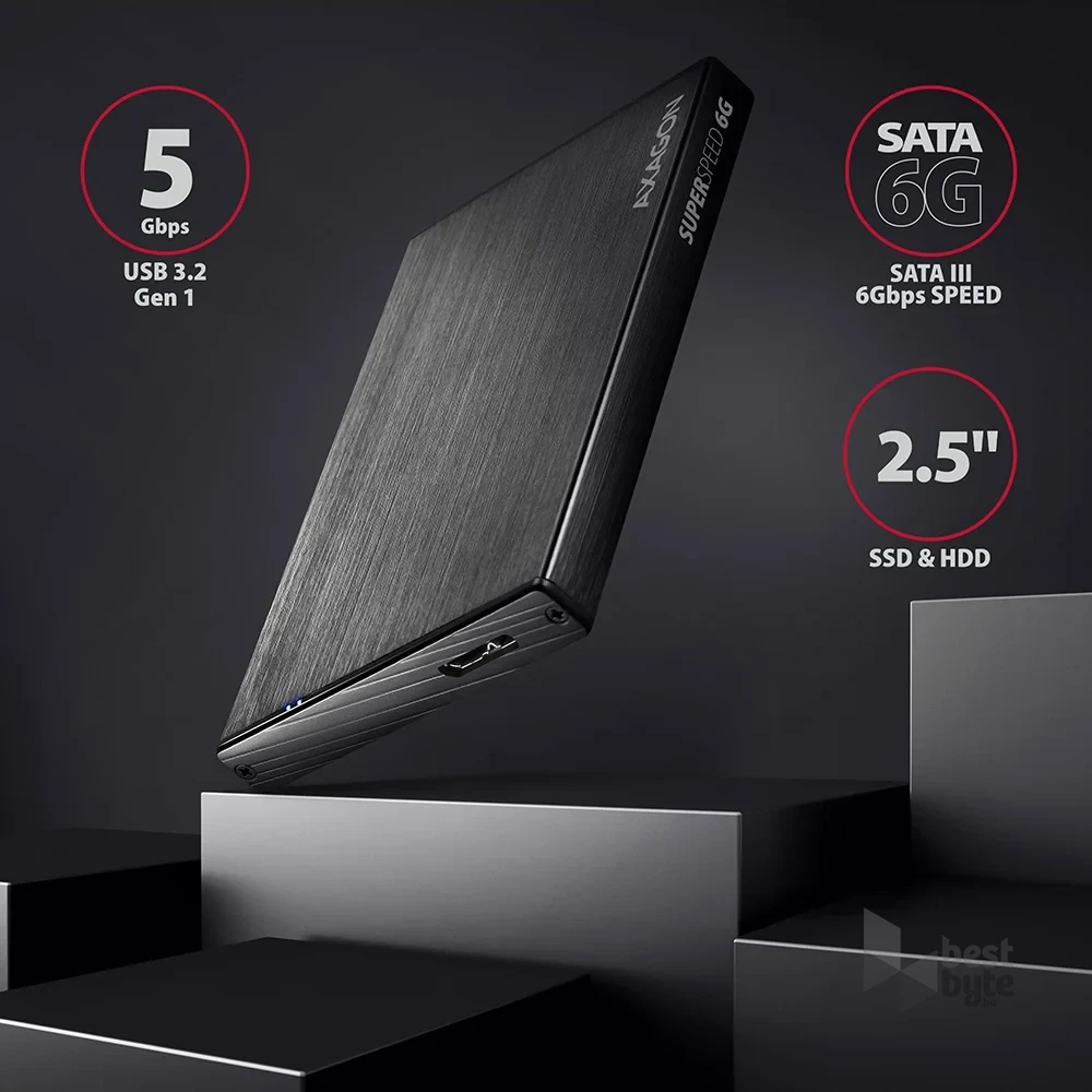 Axagon EE25-XA6 USB 3.0 fekete külső alumínium HDD/SSD ház