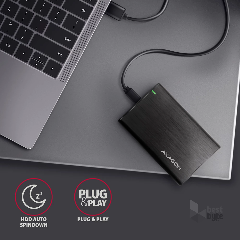 Axagon EE25-A6C USB 3.2 fekete csavar nélküli külső alumínium 2,5" HDD/SSD ház