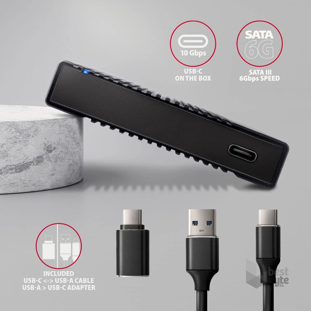Axagon EE25-GTR USB-C 3.2 Gen 2 SATA 6G 2,5" fekete HDD/SSD ház