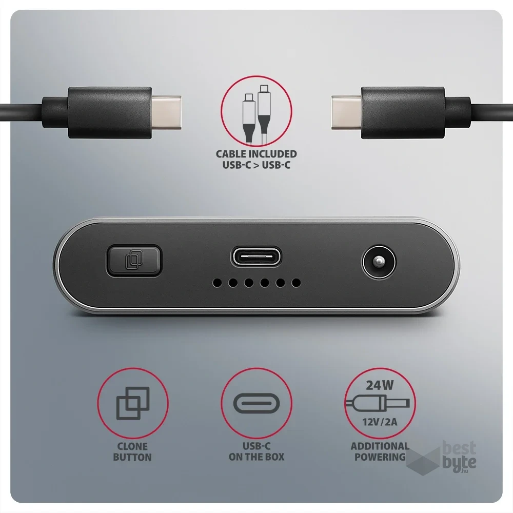 Axagon EEM2-20GD USB-C 20Gbps Dual M.2 NVMe SSD CLONE MASTER Enclosure külső USB-C 20Gbps fém SSD ház