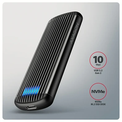 Axagon EEM2-SC USB-C 10Gbps - M.2 NVMe SSD RIBBED Box külső USB-C 10Gbps fém ház