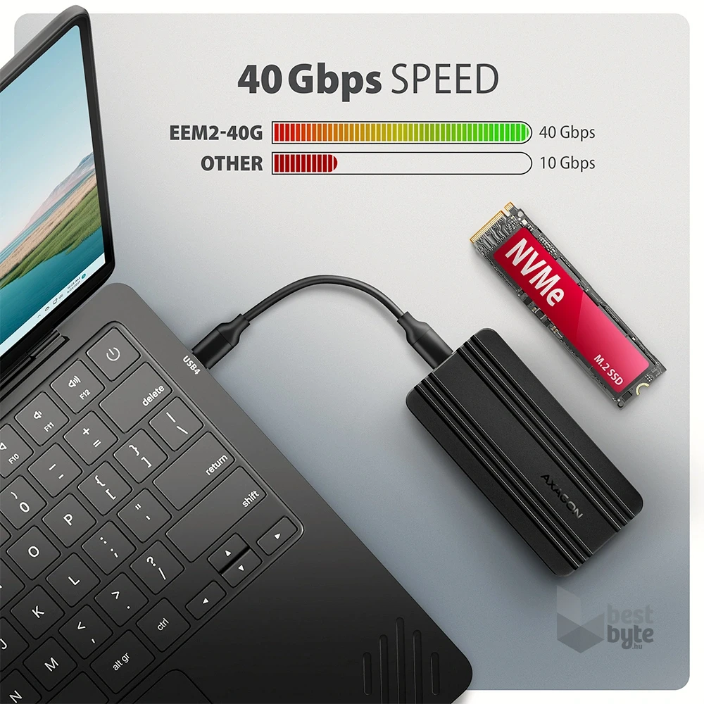 Axagon EEM2-40G M.2 NVMe SSD-hez USB-C 40Gbps külső ház