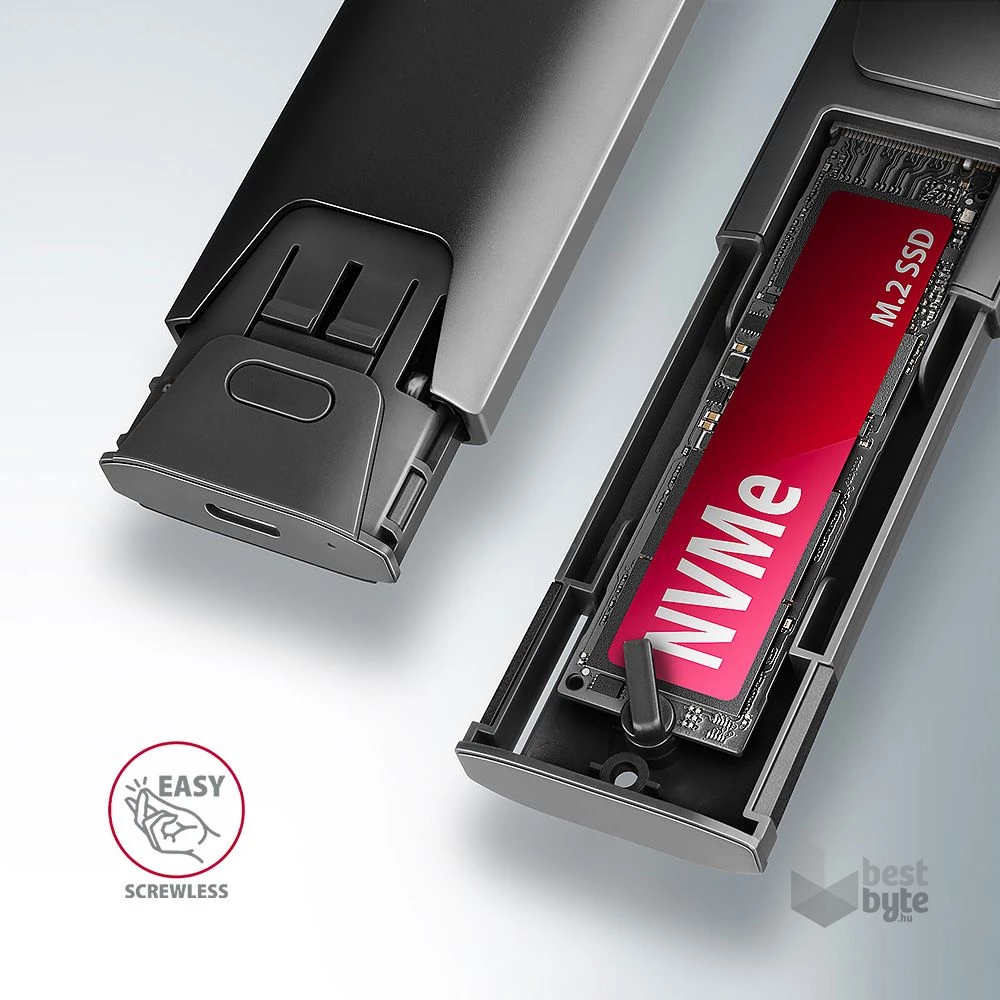 Axagon EEM2-GTS2 USB-C 3.2 Gen 2 M.2 NVMe/SATA szürke csavar nélküli külső SSD ház