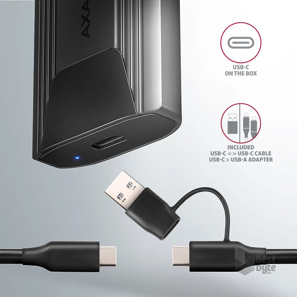 Axagon EEM2-GTS2 USB-C 3.2 Gen 2 M.2 NVMe/SATA szürke csavar nélküli külső SSD ház