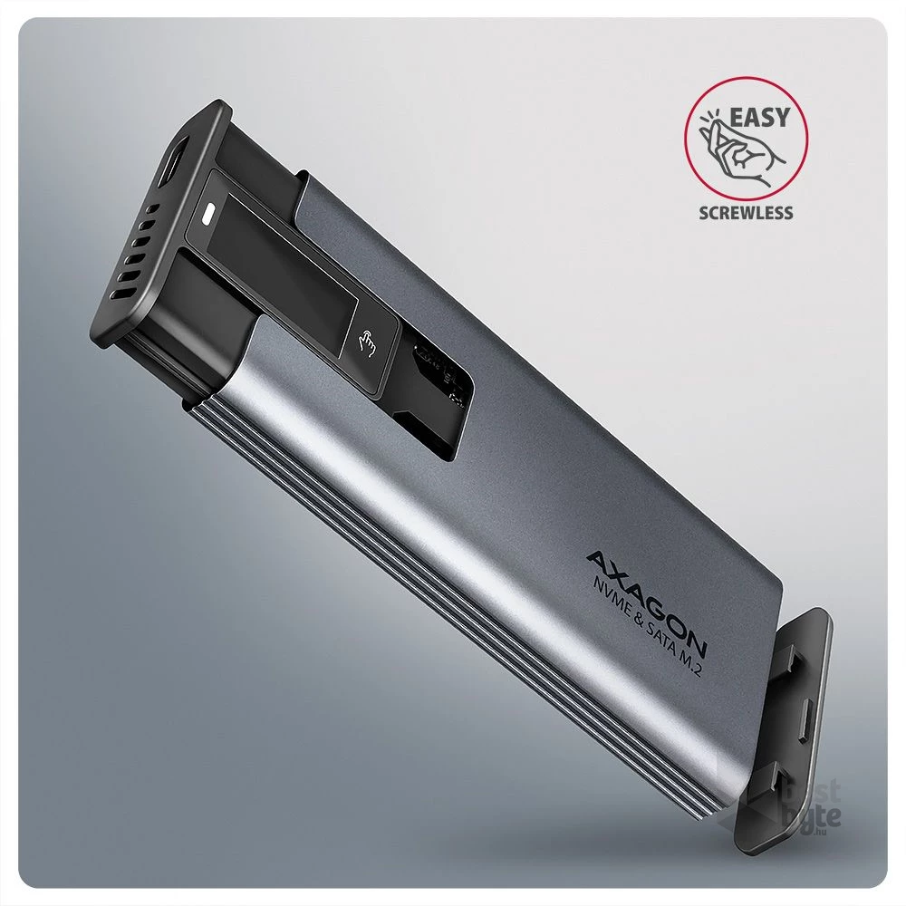 Axagon EEM2-SD2 DISPLAY USB-C 10Gbps M.2 NVMe & SATA SSD külső ház