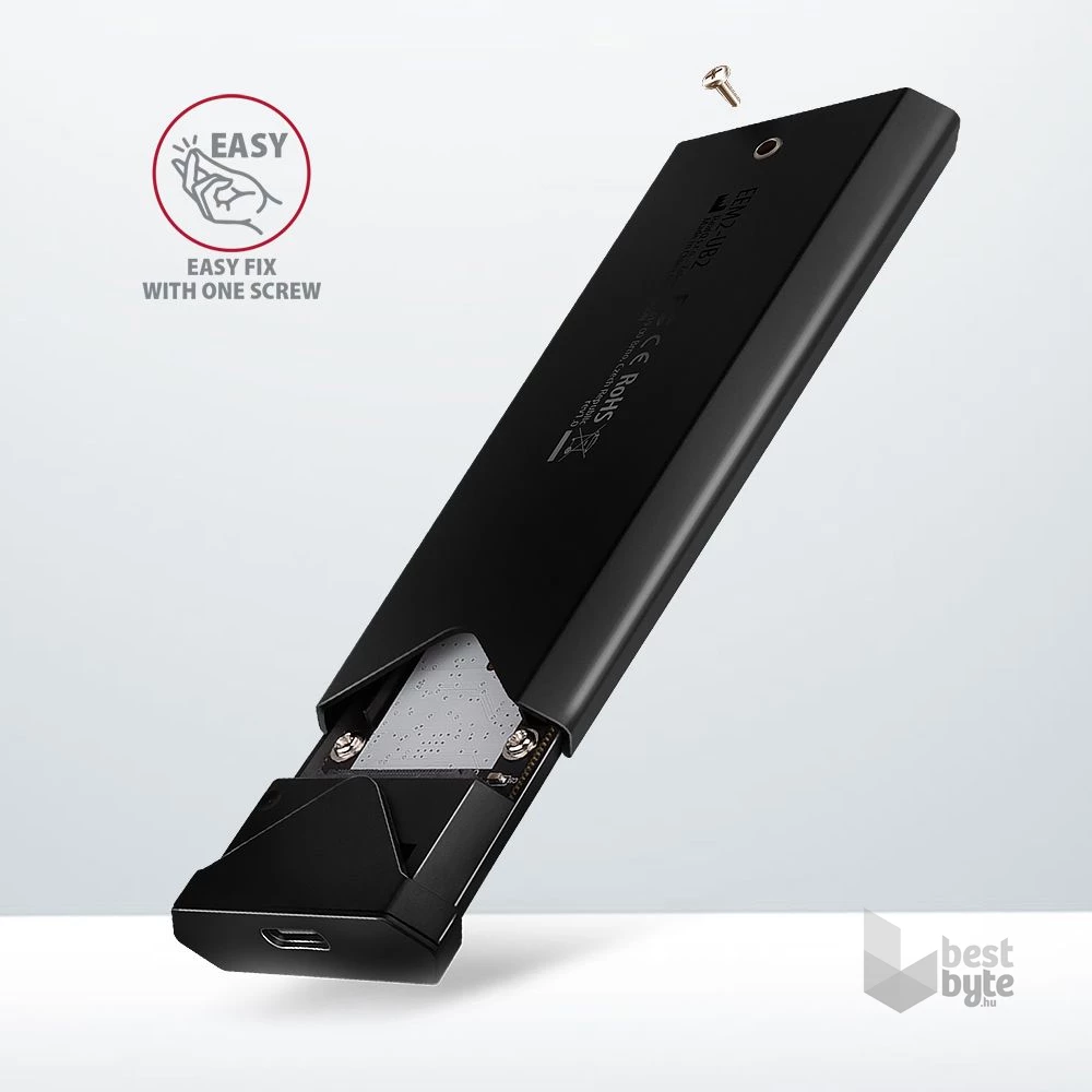 Axagon EEM2-UB2 USB-C 3.2 Gen 2 M.2 NVMe fekete csavar nélküli külső SSD ház