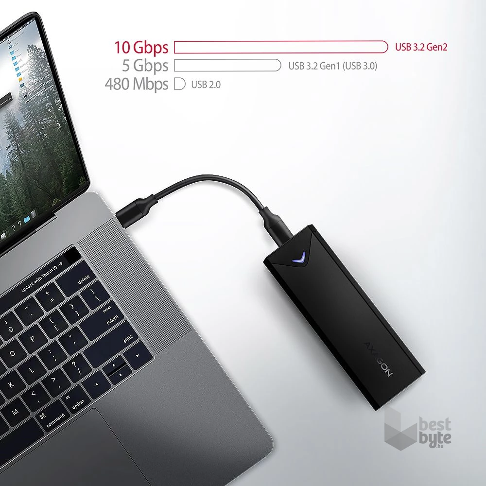 Axagon EEM2-UB2 USB-C 3.2 Gen 2 M.2 NVMe fekete csavar nélküli külső SSD ház