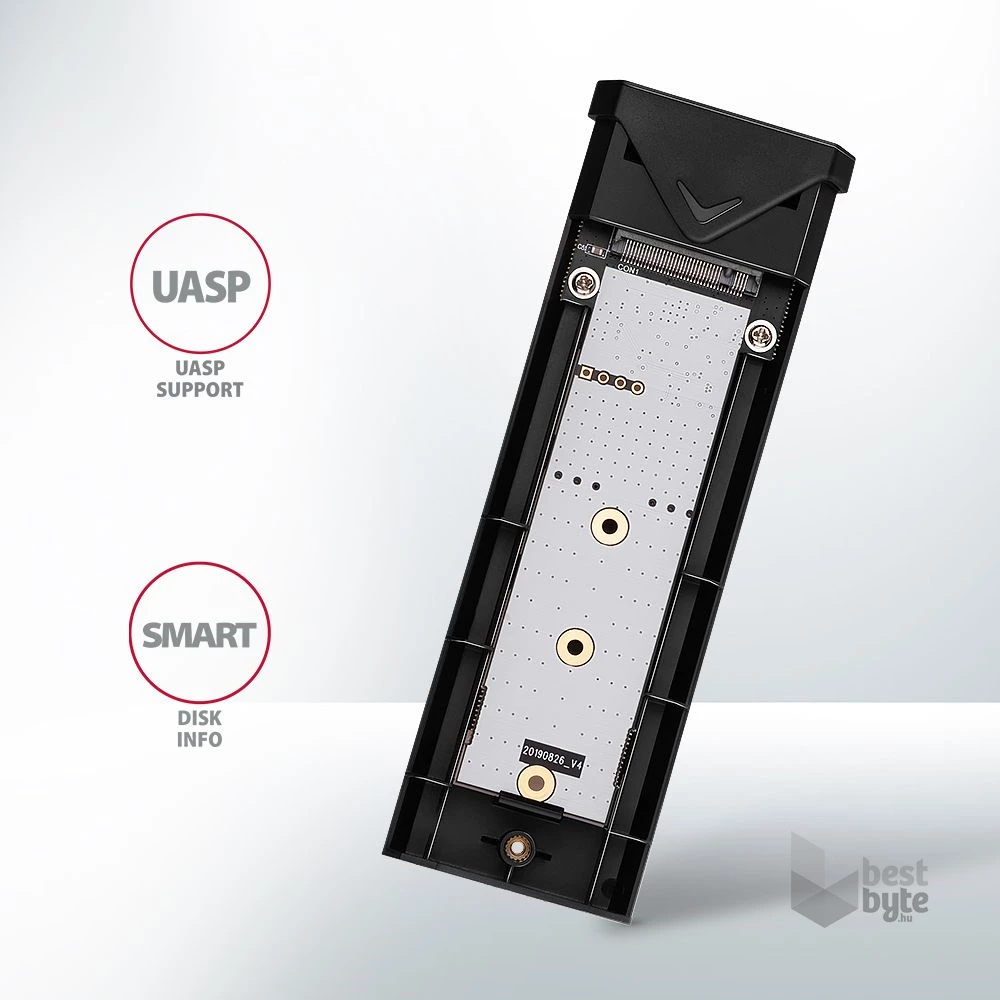 Axagon EEM2-UB2 USB-C 3.2 Gen 2 M.2 NVMe fekete csavar nélküli külső SSD ház