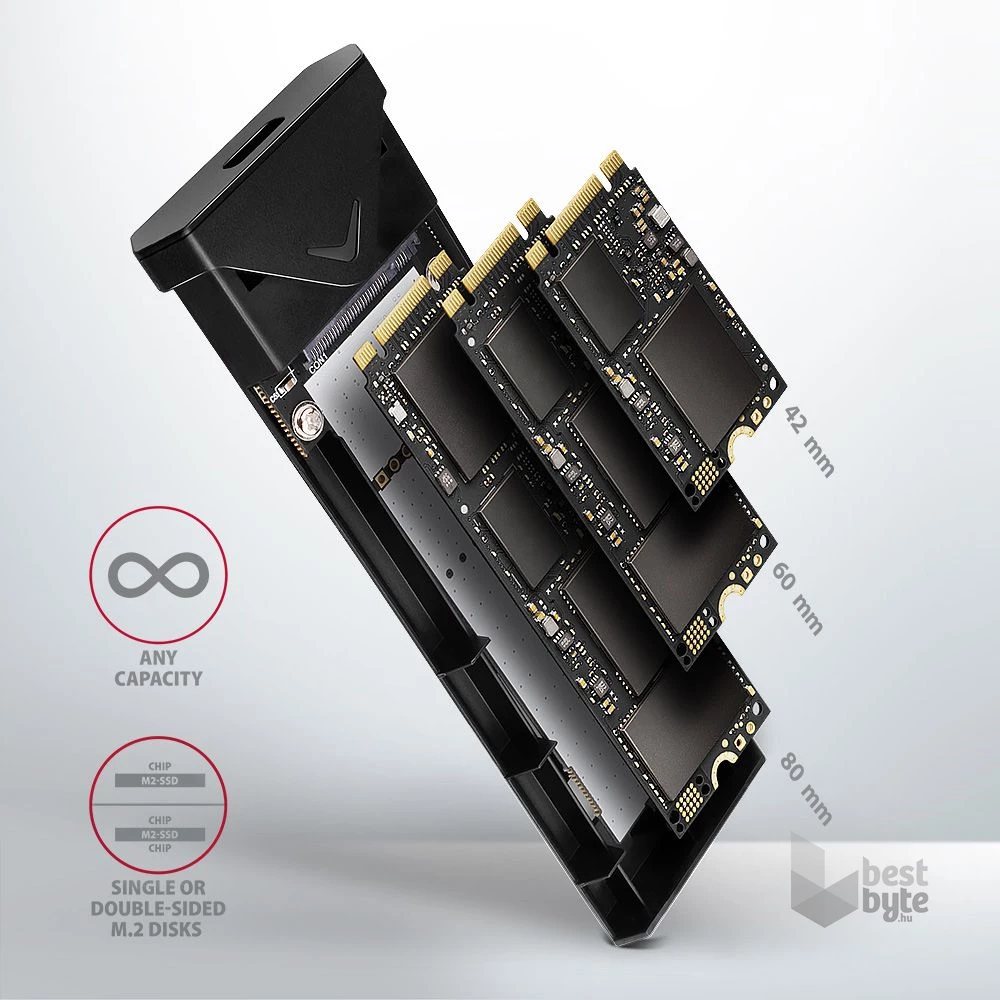 Axagon EEM2-UB2 USB-C 3.2 Gen 2 M.2 NVMe fekete csavar nélküli külső SSD ház