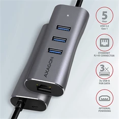 Axagon HMA-GL3AP 3 portos USB3.2. Gen 2 ezüst HUB Gigabit LAN porttal