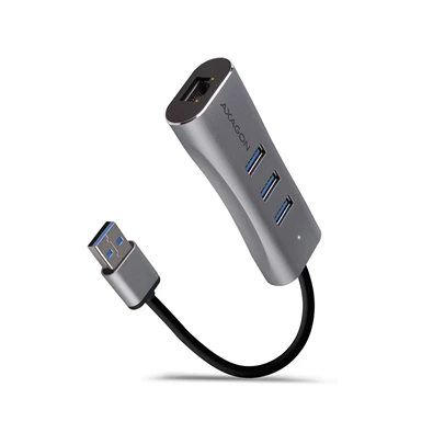 Axagon HMA-GL3AP 3 portos USB3.2. Gen 2 ezüst HUB Gigabit LAN porttal