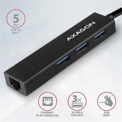 Axagon HMA-GL3A 3 portos USB3.2. Gen 2 fekete HUB Gigabit LAN porttal