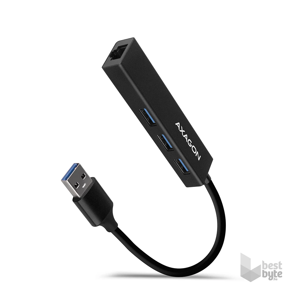 Axagon HMA-GL3A 3 portos USB3.2. Gen 2 fekete HUB Gigabit LAN porttal