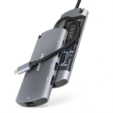 Axagon HMC-6M2 SUPERSPEED USB-C COMBO ezüst-fekete  6in1 hub