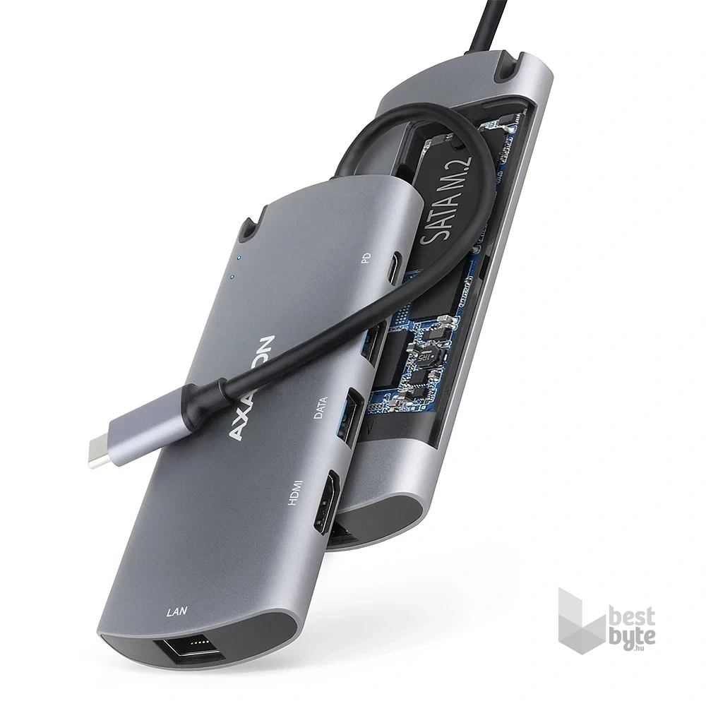 Axagon HMC-6M2 SUPERSPEED USB-C COMBO ezüst-fekete  6in1 hub
