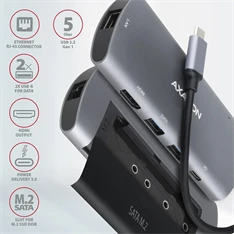 Axagon HMC-6M2 SUPERSPEED USB-C COMBO ezüst-fekete  6in1 hub