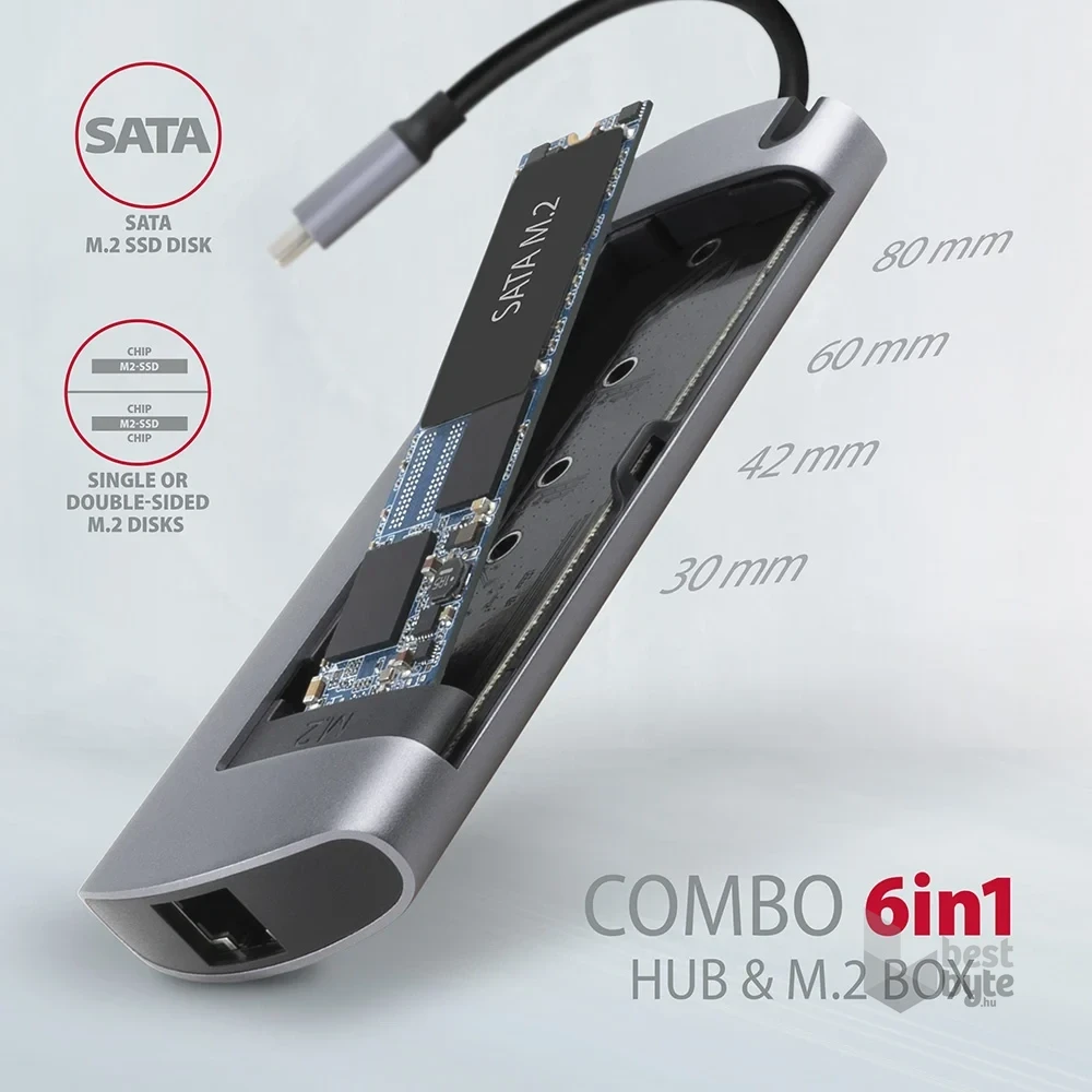 Axagon HMC-6M2 SUPERSPEED USB-C COMBO ezüst-fekete  6in1 hub