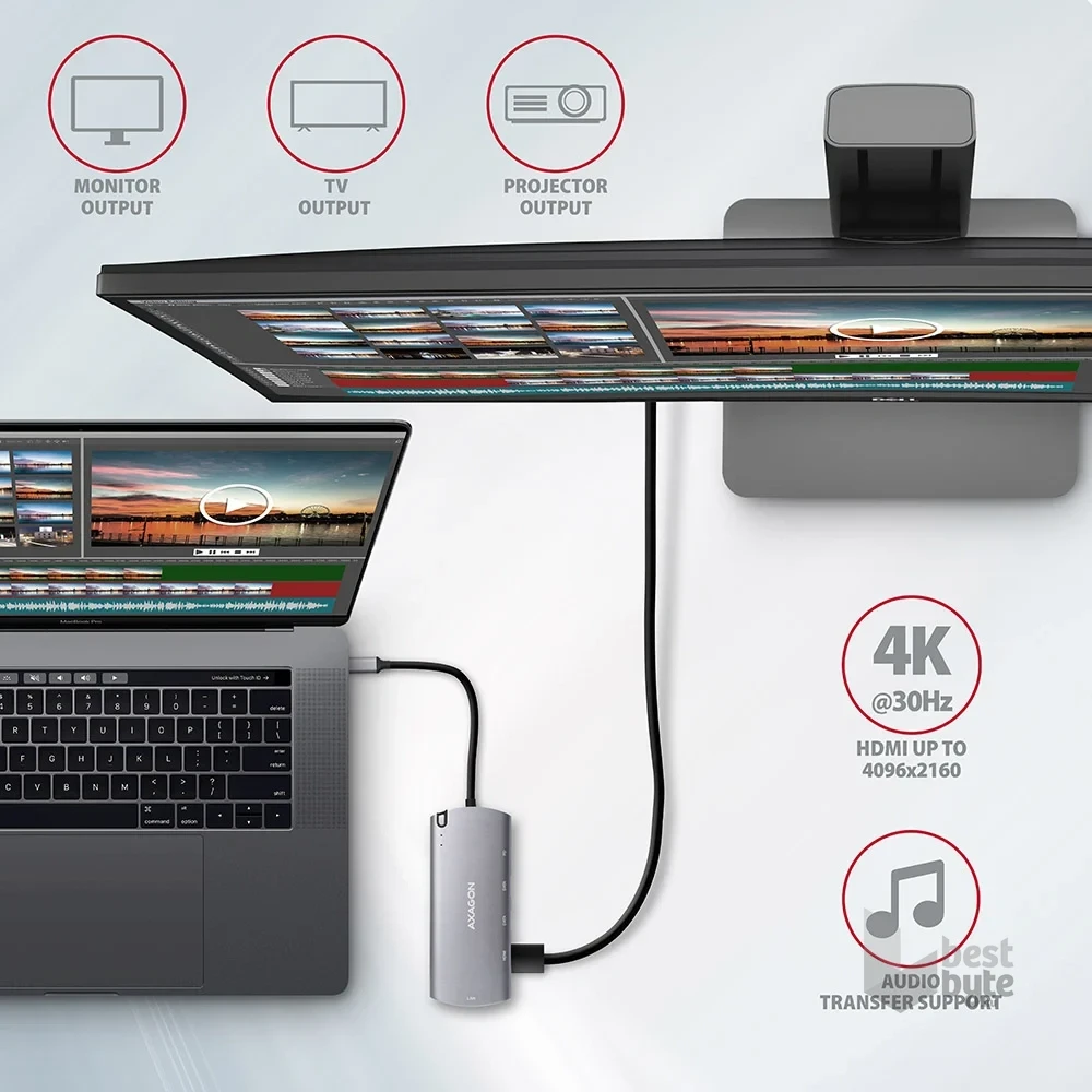 Axagon HMC-6M2 SUPERSPEED USB-C COMBO ezüst-fekete  6in1 hub