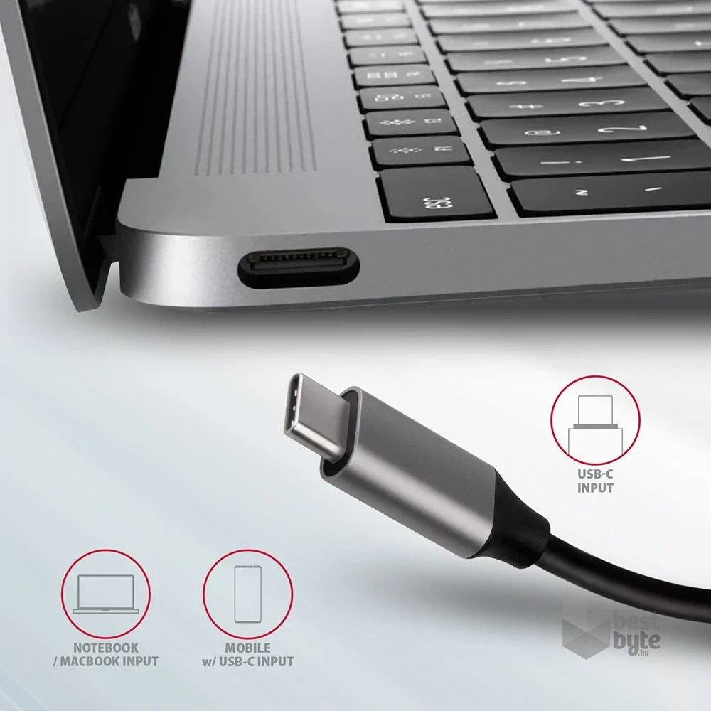 Axagon HMC-6M2 SUPERSPEED USB-C COMBO ezüst-fekete  6in1 hub