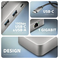 Axagon HMC-CUB83X2 USB-C 10Gbps DUAL 4K DISPLAY 7in1 hub