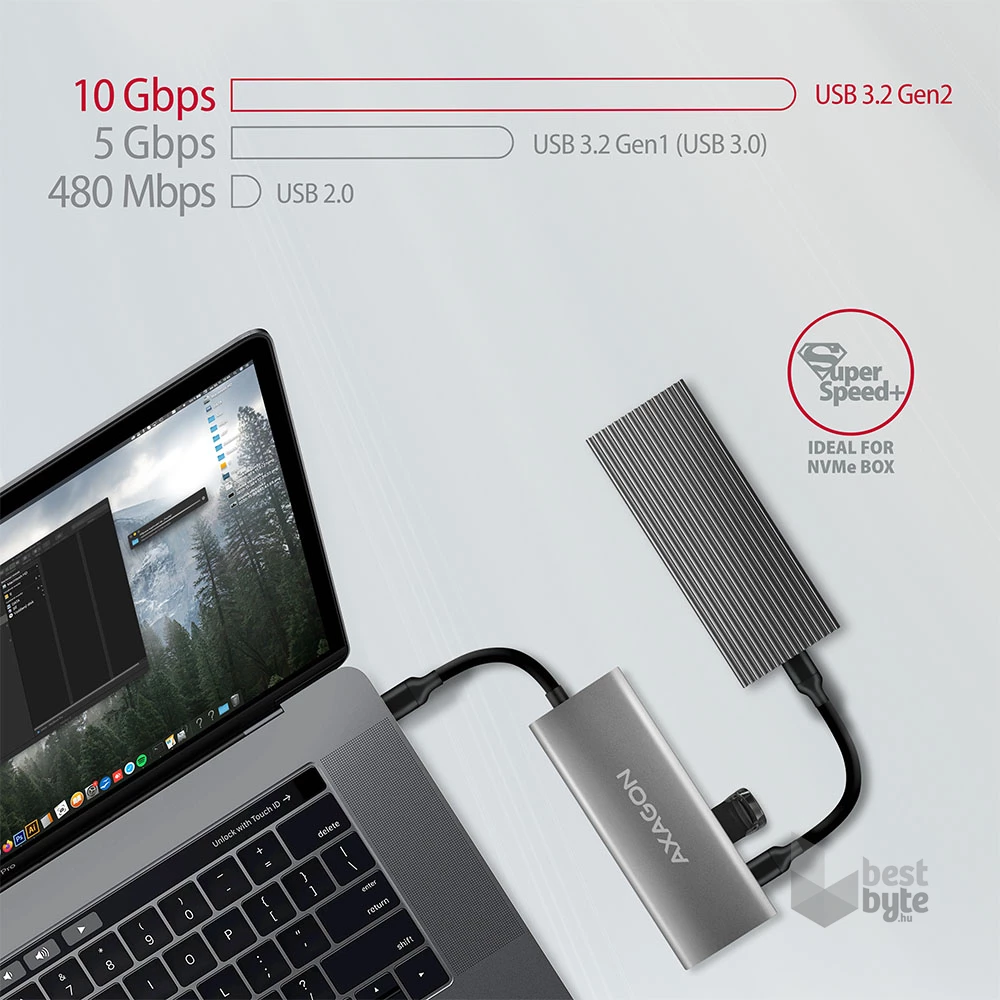 Axagon HMC-5G2 5 portos USB3.2. Gen 2 ezüstfekete HUB