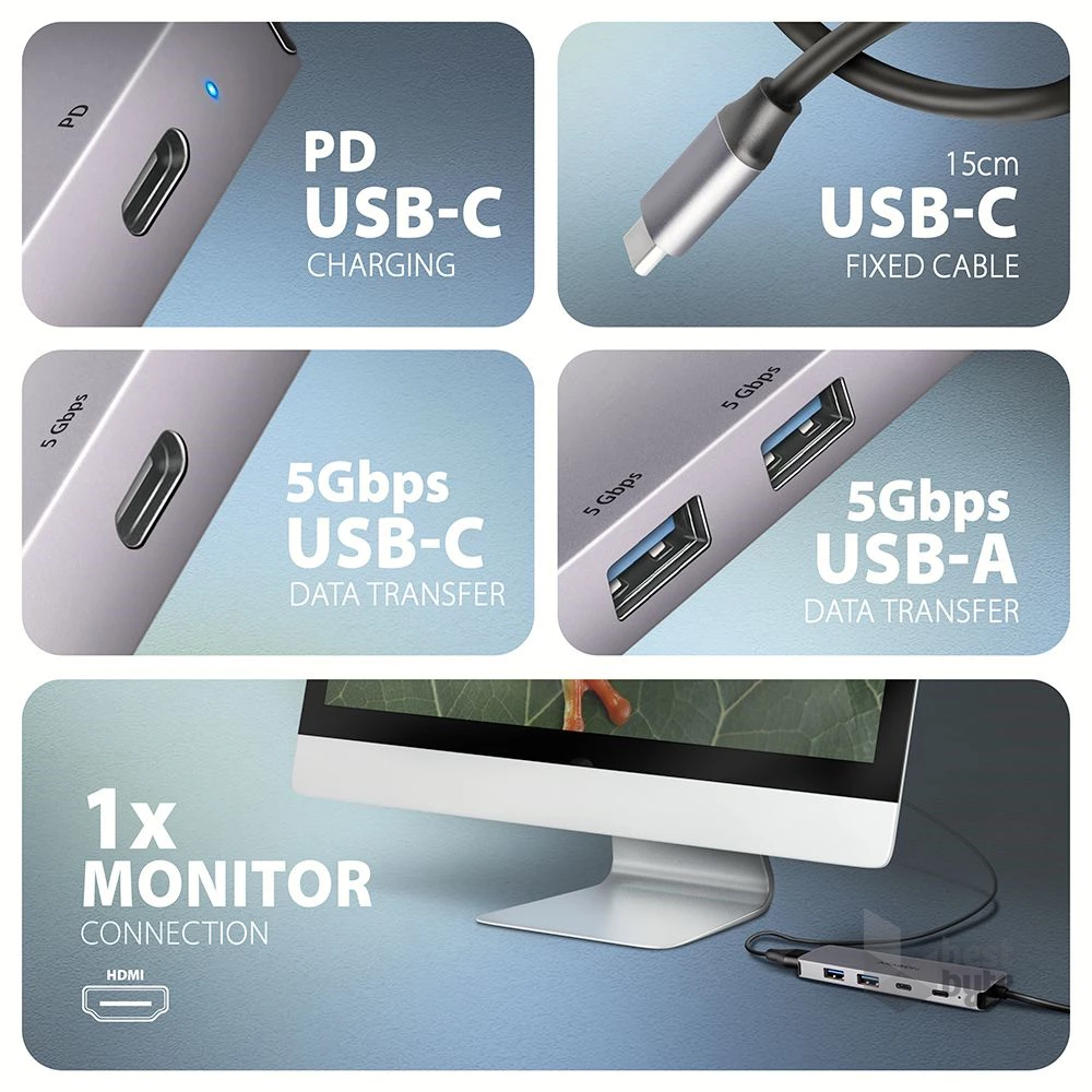Axagon HMC-5H60 5Gbps 5in1 szürke Type-C hub
